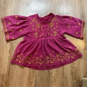 Ivy Jane Boho top Embroidered Top - Magenta and Gold sz Small